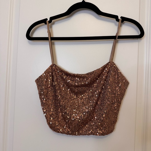 Sadie & Sage Gold Sequin Crop Camisole - Picture 1 of 3